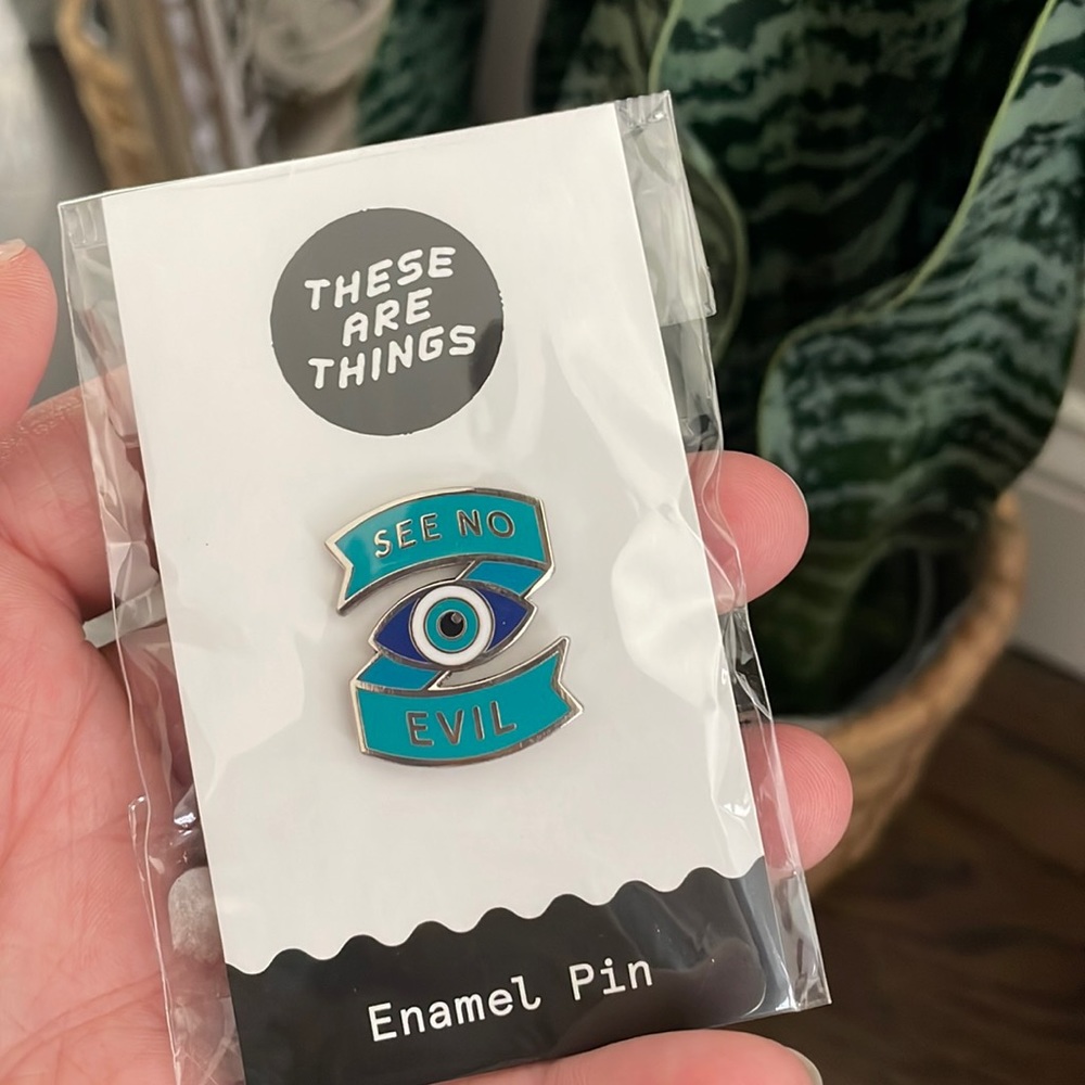 See no evil, evil eye enamel pin